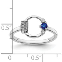 14K White Gold Polished Ring with 0.09 Carat Lab-Created Blue Sapphire and 0.03 Carat Diamond Accents by 0