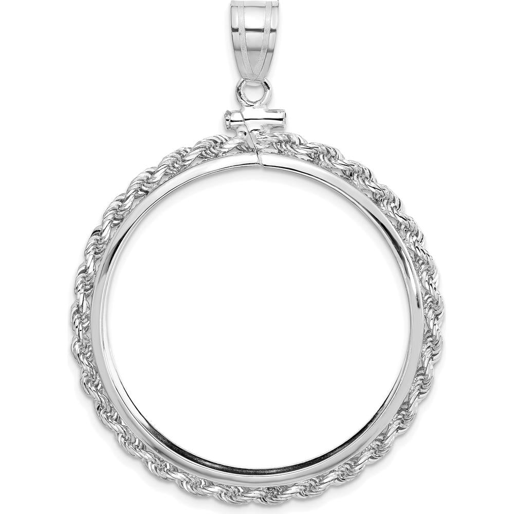 14K White Gold Polished Rope Coin Bezel Pendant for 1 oz. American Eagle Coin - 47.75mm Total Length by Numis Coin Jewelry