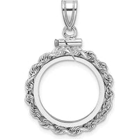 14K White Gold Polished Rope Coin Bezel Pendant - Screw Top - 32.55mm Length by Numis Coin Jewelry
