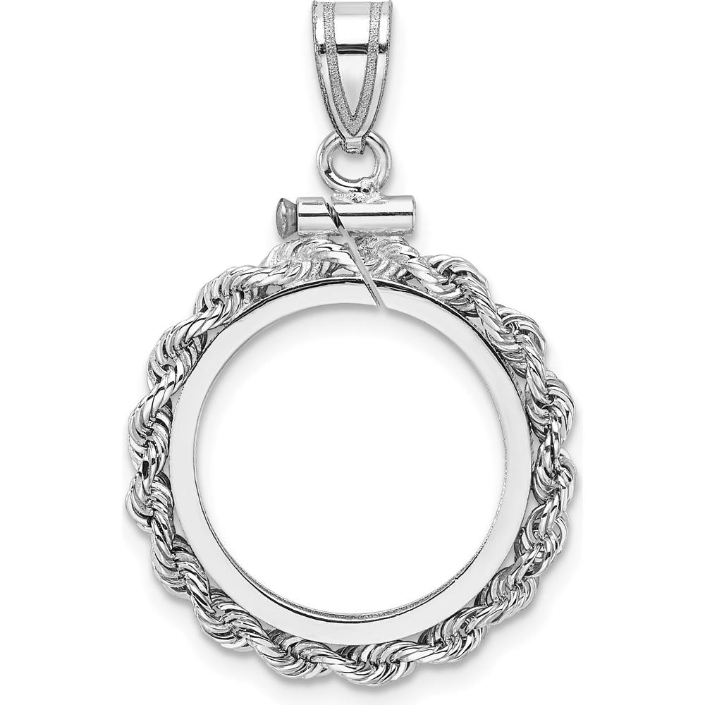 14K White Gold Polished Rope Coin Bezel Pendant - Screw Top - 32.55mm Length by Numis Coin Jewelry