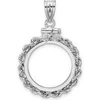 14K White Gold Polished Rope Coin Bezel Pendant - Screw Top - 32.55mm Length by Numis Coin Jewelry