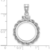 14K White Gold Polished Rope Coin Bezel Pendant - Screw Top - 32.55mm Length by Numis Coin Jewelry