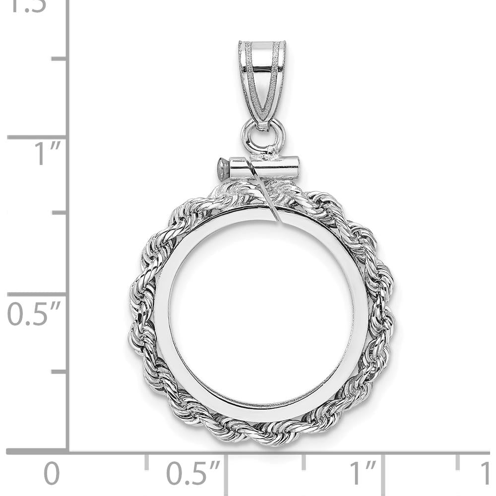 14K White Gold Polished Rope Coin Bezel Pendant - Screw Top - 32.55mm Length by Numis Coin Jewelry