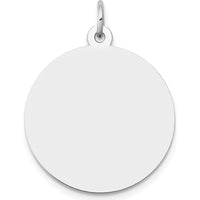 14K White Gold Polished Round Disc Charm - Engravable Pendant 29mm Length by Oro Pregiato