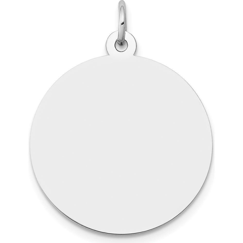 14K White Gold Polished Round Disc Charm - Engravable Pendant 29mm Length by Oro Pregiato