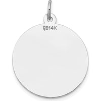 14K White Gold Polished Round Disc Charm - Engravable Pendant 29mm Length by Oro Pregiato