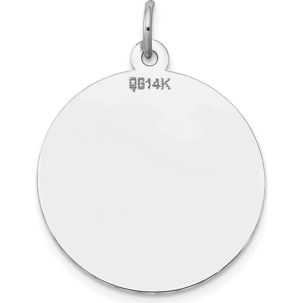 14K White Gold Polished Round Disc Charm - Engravable Pendant 29mm Length by Oro Pregiato