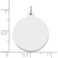 14K White Gold Polished Round Disc Charm - Engravable Pendant 29mm Length by Oro Pregiato