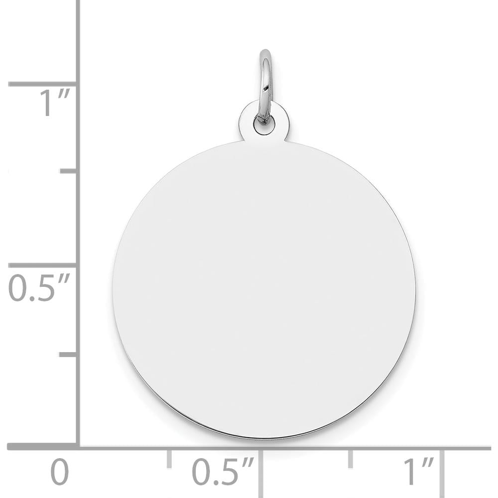 14K White Gold Polished Round Disc Charm - Engravable Pendant 29mm Length by Oro Pregiato
