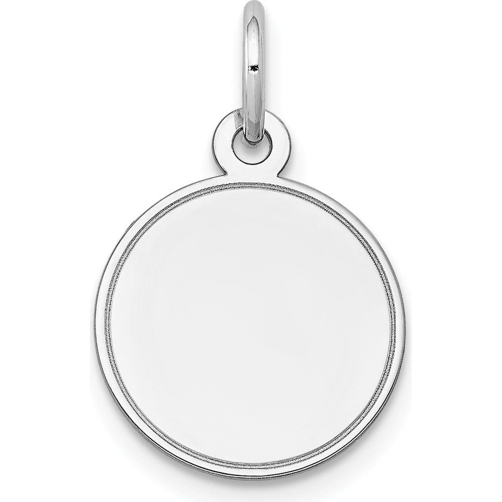 14K White Gold Polished Round Engravable Disc Charm with Grooved Edge by Oro Pregiato