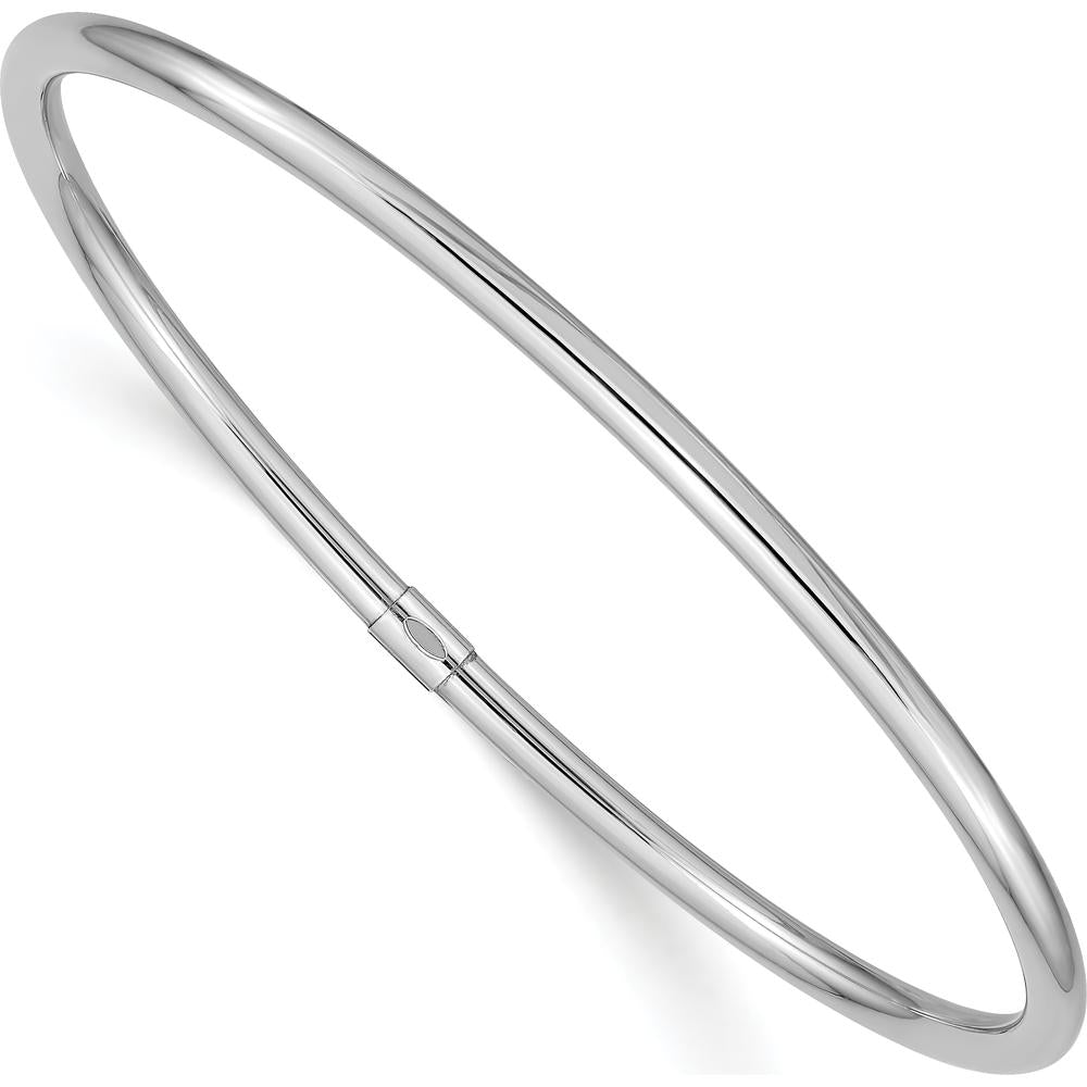 14K White Gold Polished Round Tube Slip-On Bangle Bracelet - 8.25 Inches, 3.00mm Width by Oro Pregiato