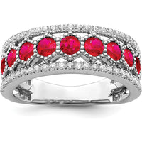 14K White Gold Polished Ruby and Diamond Ring with 9 Round Rubies and 50 Round Diamonds - 0.71 Carat Total Ruby Weight by 0