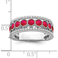 14K White Gold Polished Ruby and Diamond Ring with 9 Round Rubies and 50 Round Diamonds - 0.71 Carat Total Ruby Weight by 0
