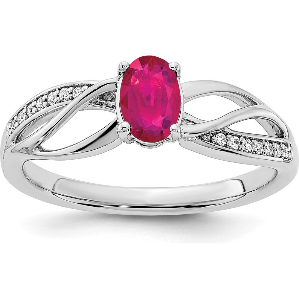 14K White Gold Polished Ruby and Round Diamond Ring - 0.61 Carat Ruby, 0.05 Carat Diamond Total Weight by 0