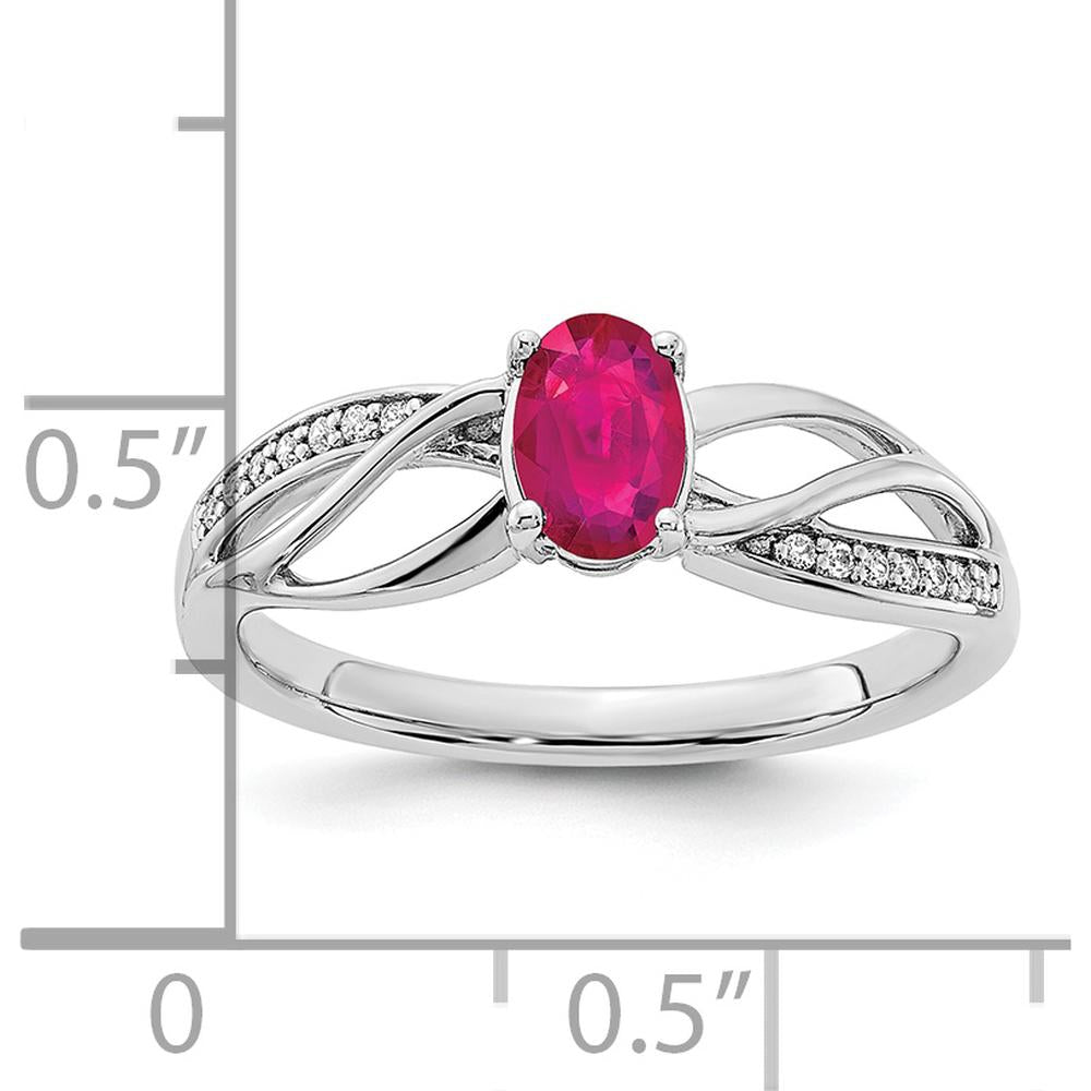14K White Gold Polished Ruby and Round Diamond Ring - 0.61 Carat Ruby, 0.05 Carat Diamond Total Weight by 0