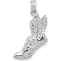 14K White Gold Polished Running Shoe with Wings Pendant - Rhodium Plated, Textured Finish by Oro Pregiato