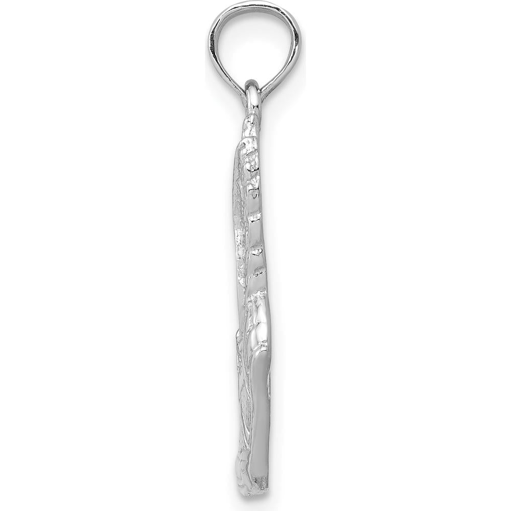 14K White Gold Polished Running Shoe with Wings Pendant - Rhodium Plated, Textured Finish by Oro Pregiato
