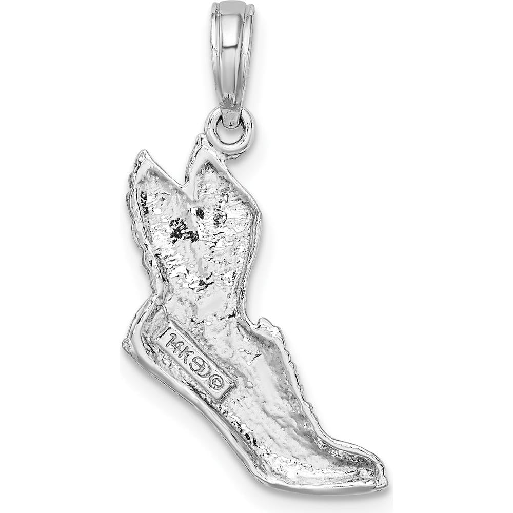 14K White Gold Polished Running Shoe with Wings Pendant - Rhodium Plated, Textured Finish by Oro Pregiato