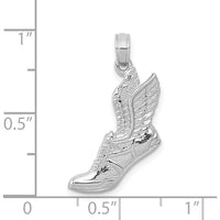 14K White Gold Polished Running Shoe with Wings Pendant - Rhodium Plated, Textured Finish by Oro Pregiato