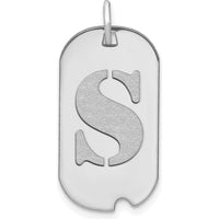 14K White Gold Polished "S" Initial Dog Tag Pendant with Satin Finish - Personalized Statement Jewelry by Oro Pregiato
