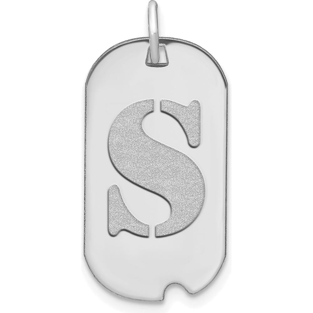 14K White Gold Polished "S" Initial Dog Tag Pendant with Satin Finish - Personalized Statement Jewelry by Oro Pregiato