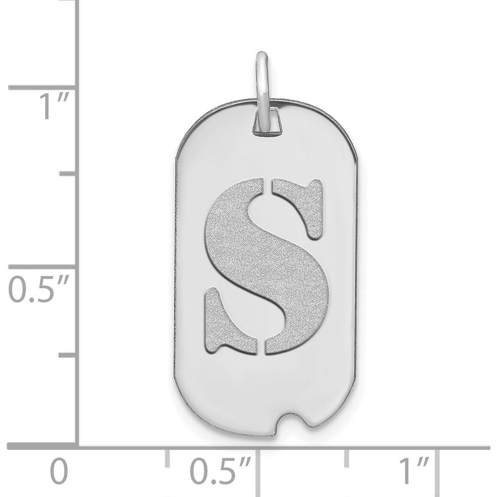 14K White Gold Polished "S" Initial Dog Tag Pendant with Satin Finish - Personalized Statement Jewelry by Oro Pregiato