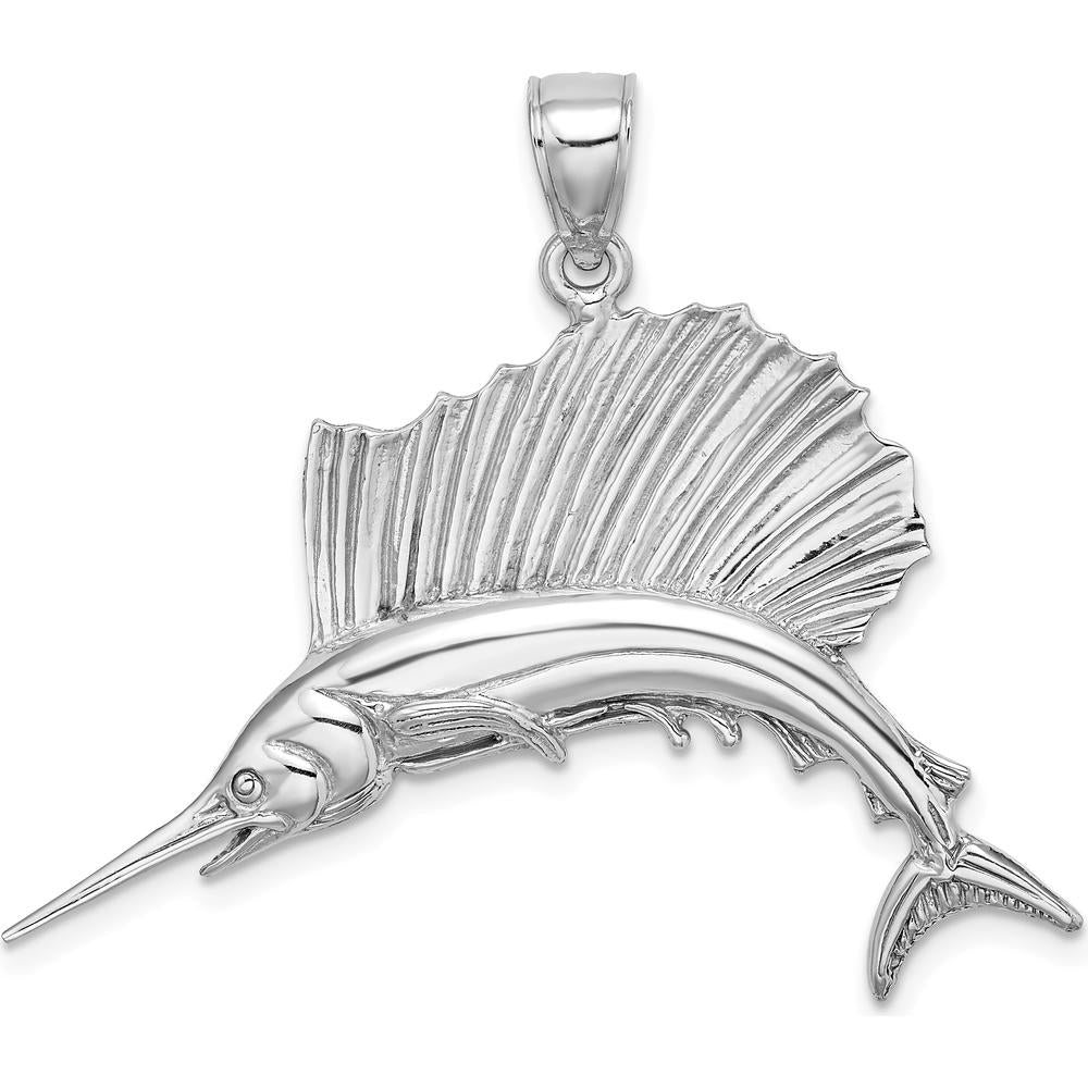 14K White Gold Polished Sailfish Charm - Ocean-Inspired Elegance by Oro Pregiato