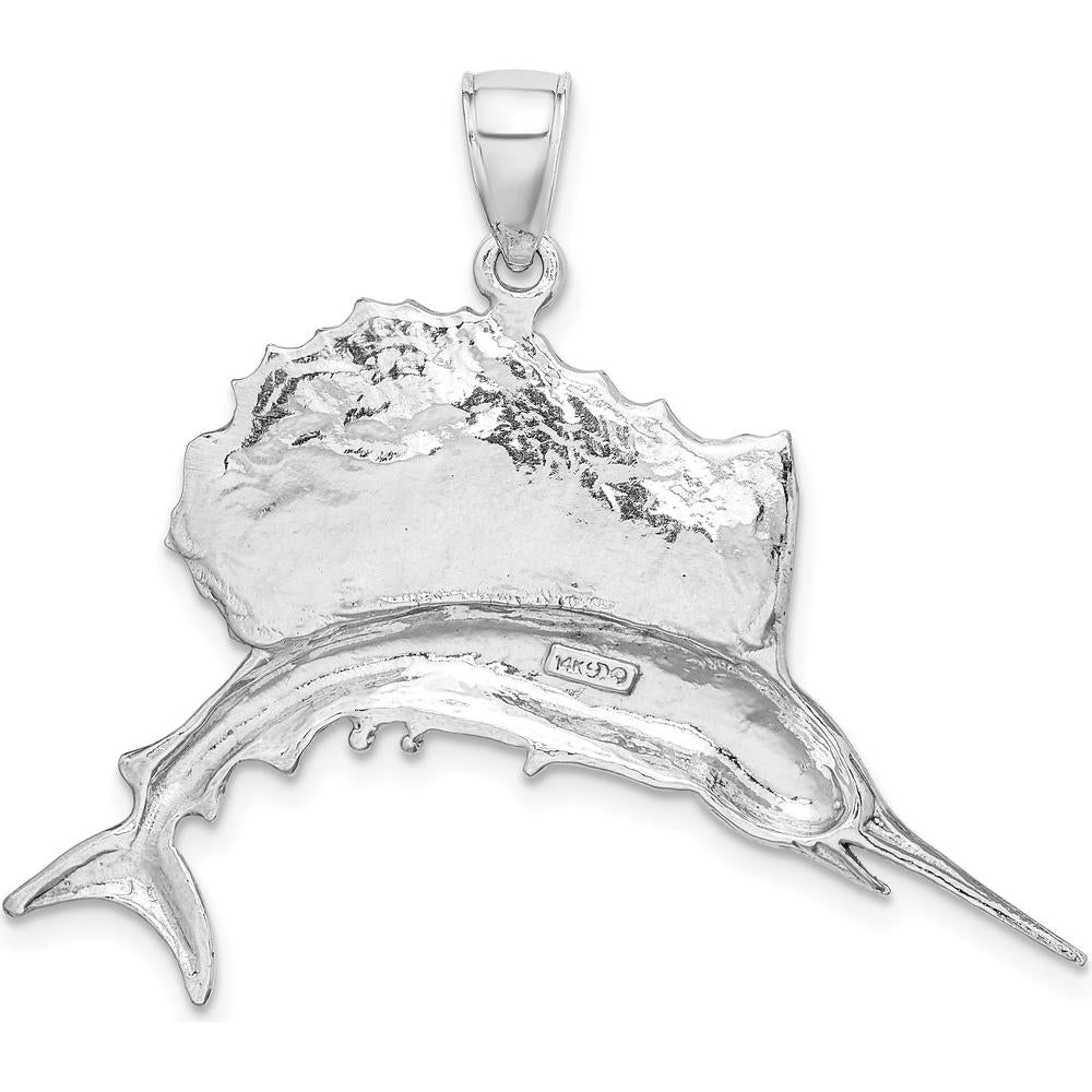 14K White Gold Polished Sailfish Charm - Ocean-Inspired Elegance by Oro Pregiato