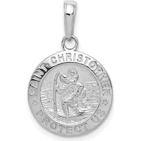 14K White Gold Polished Saint Christopher Medal Charm Pendant - 23.5mm Length by Oro Pregiato