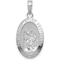 14K White Gold Polished Saint Christopher Oval Pendant - Faith Symbol Jewelry by Oro Pregiato