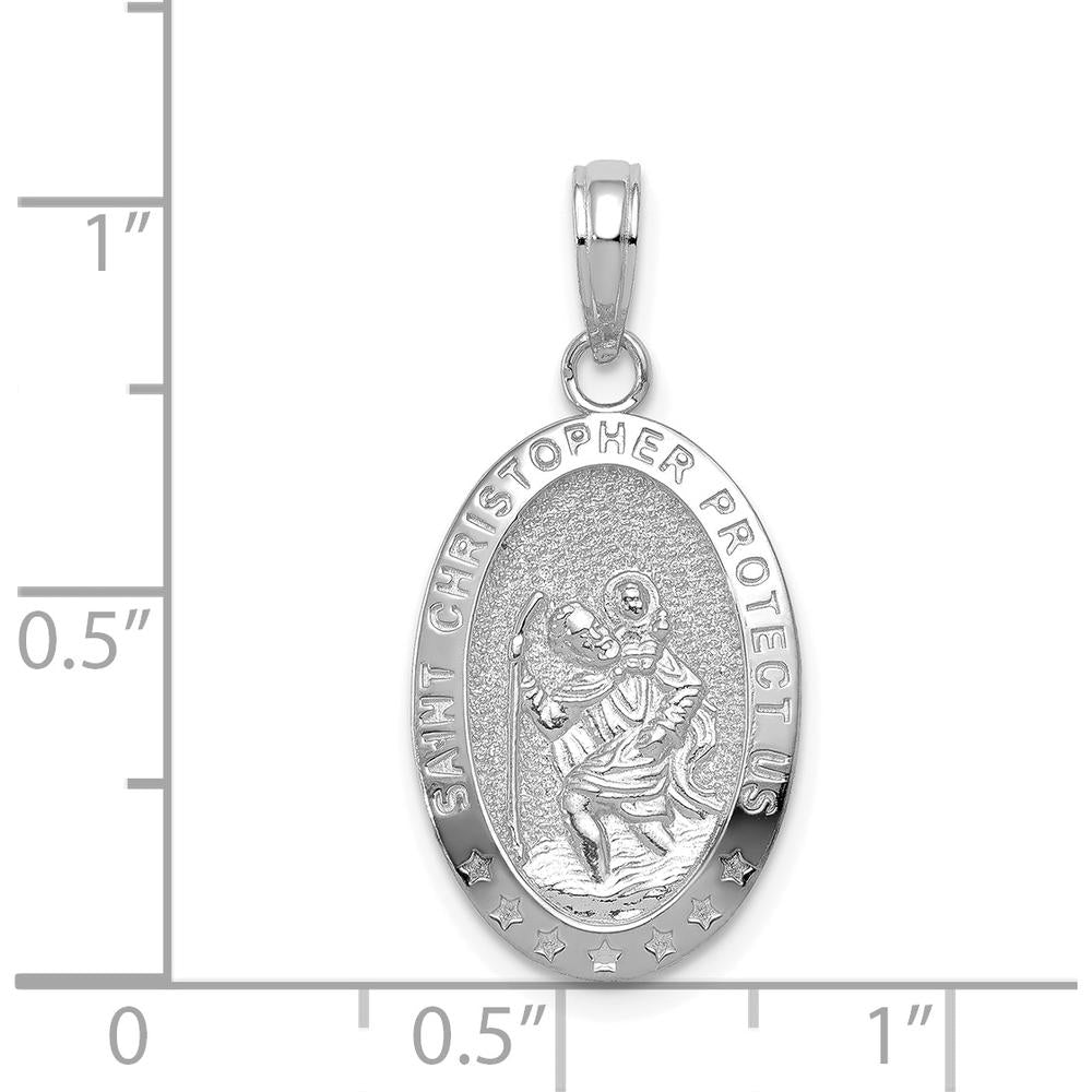 14K White Gold Polished Saint Christopher Oval Pendant - Faith Symbol Jewelry by Oro Pregiato