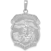 14K White Gold Polished Saint Michael Protect Us Medal Pendant - Solid, Rhodium-Plated Design by Oro Pregiato