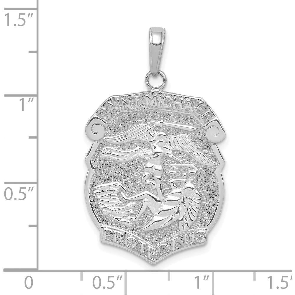 14K White Gold Polished Saint Michael Protect Us Medal Pendant - Solid, Rhodium-Plated Design by Oro Pregiato