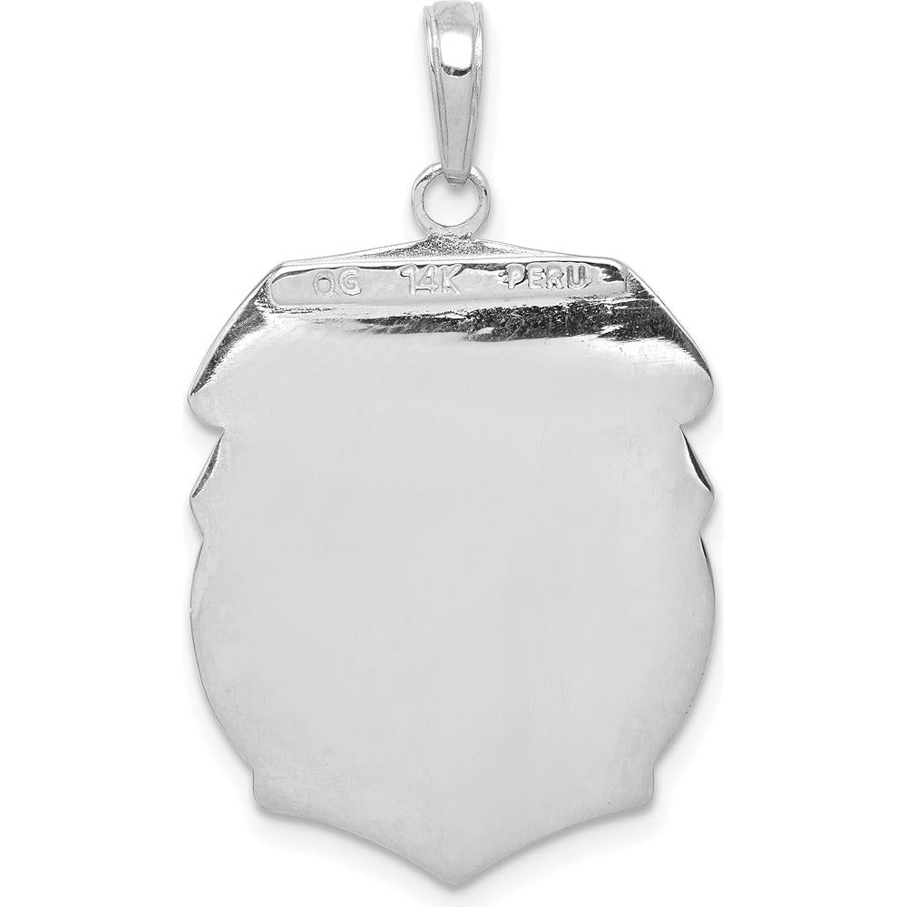 14K White Gold Polished Saint Michael Protect Us Medal Pendant - Solid, Rhodium-Plated Design by Oro Pregiato