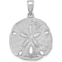 14K White Gold Polished Sand Dollar Charm Pendant - Textured Beach Motif by Oro Pregiato