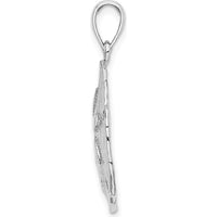 14K White Gold Polished Sand Dollar Charm Pendant - Textured Beach Motif by Oro Pregiato