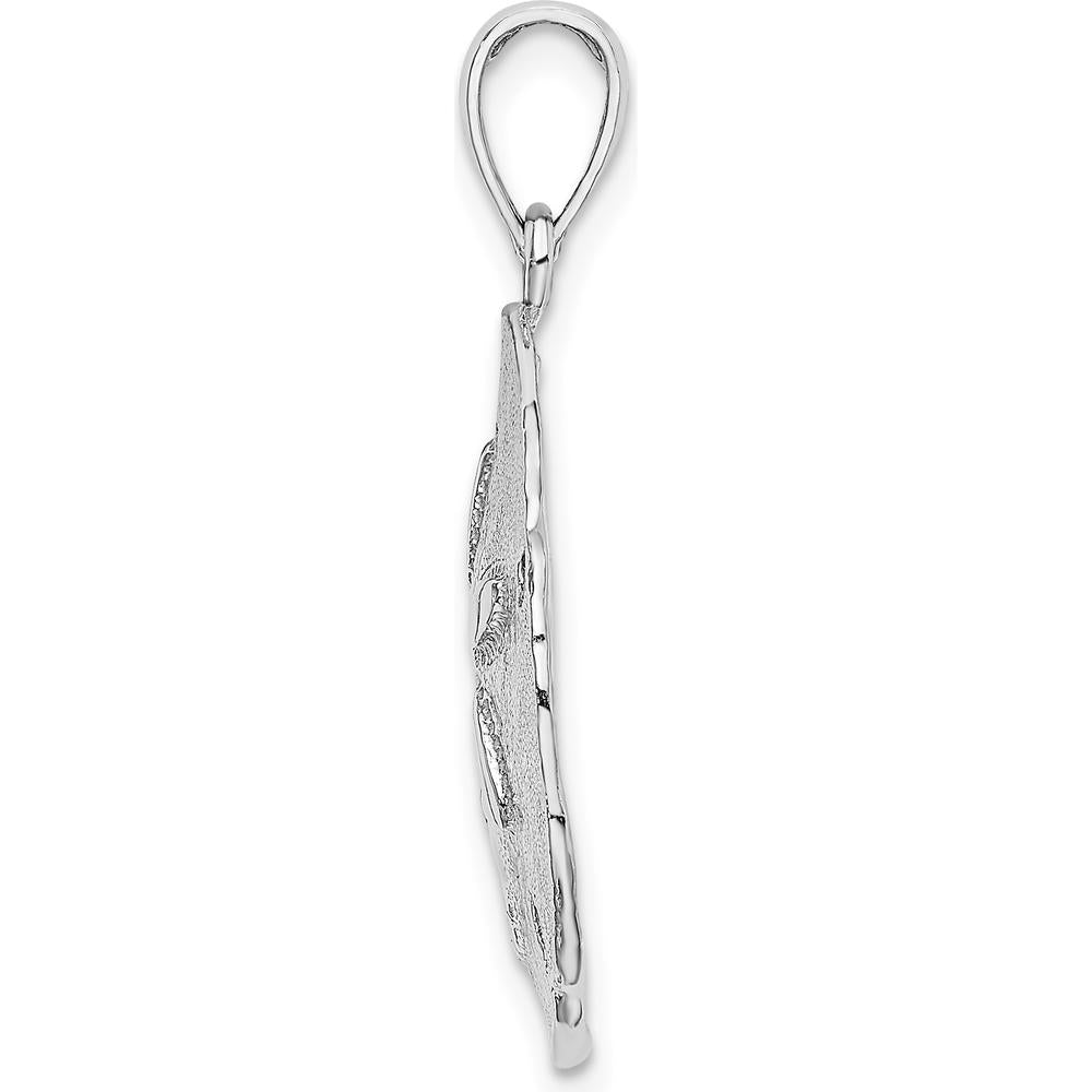 14K White Gold Polished Sand Dollar Charm Pendant - Textured Beach Motif by Oro Pregiato