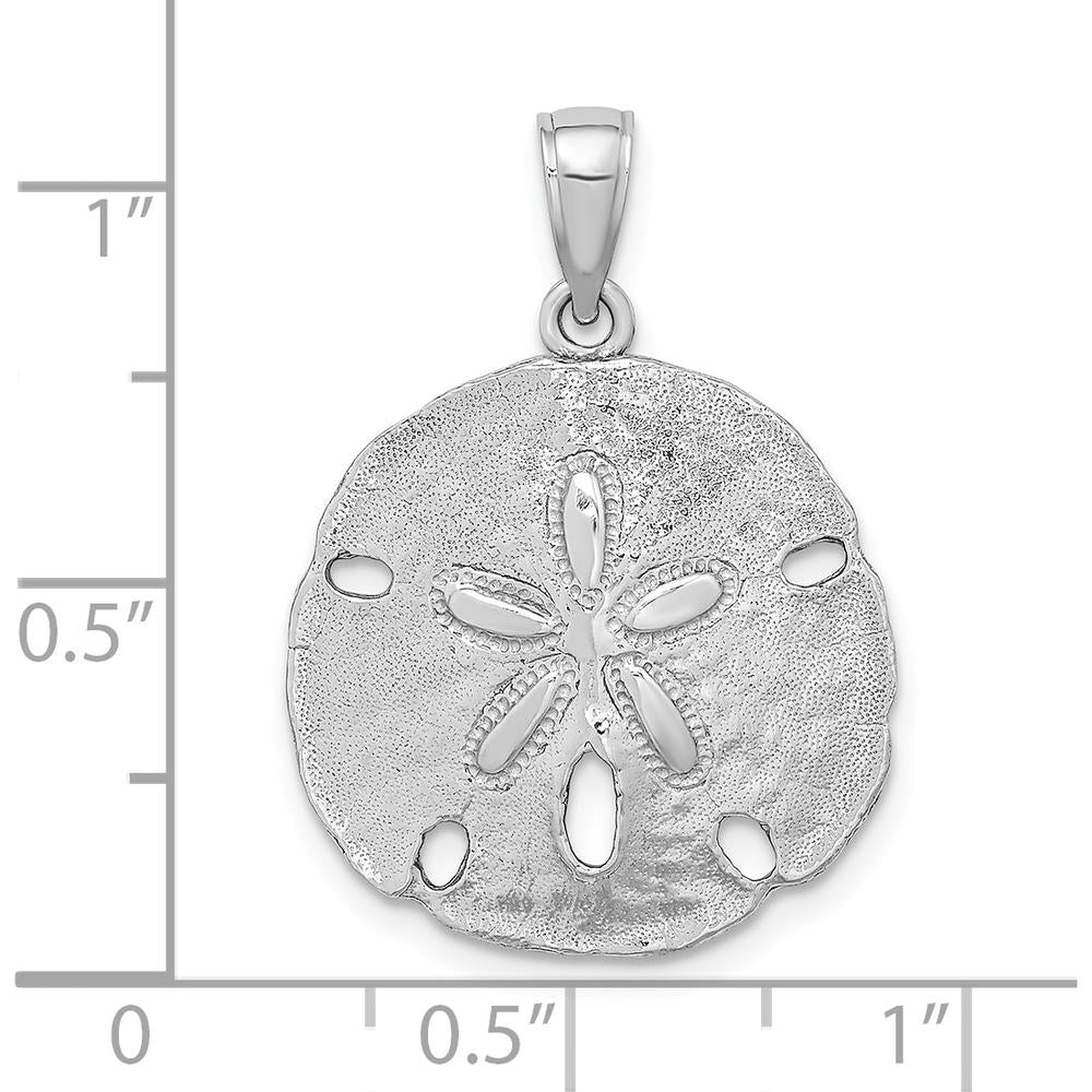 14K White Gold Polished Sand Dollar Charm Pendant - Textured Beach Motif by Oro Pregiato