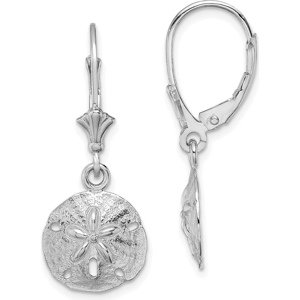 14K White Gold Polished Sand Dollar Leverback Drop Earrings by 0