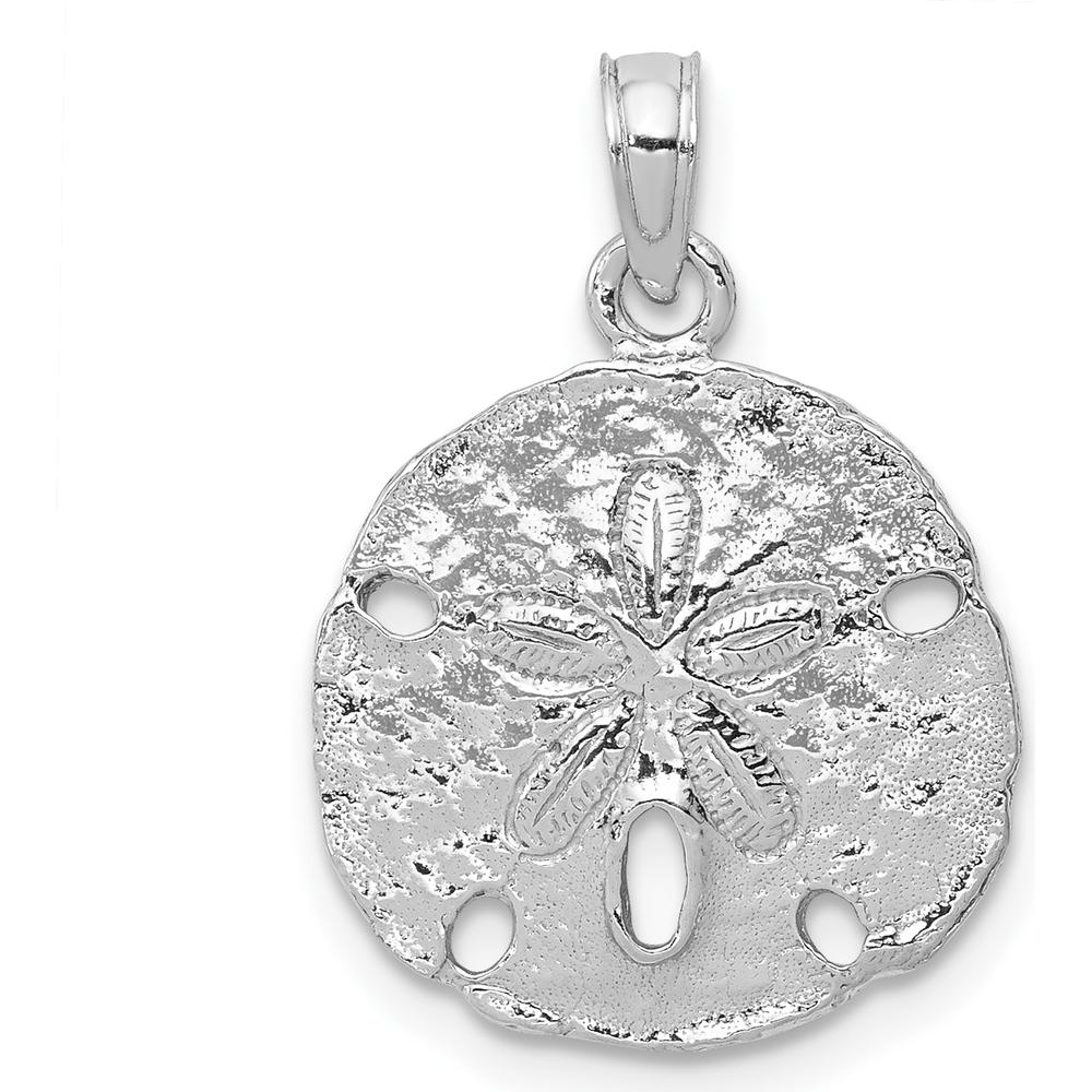 14K White Gold Polished Sand Dollar Pendant with Rhodium Plating by Oro Pregiato