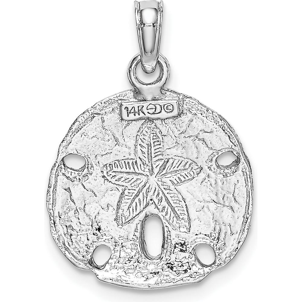 14K White Gold Polished Sand Dollar Pendant with Rhodium Plating by Oro Pregiato