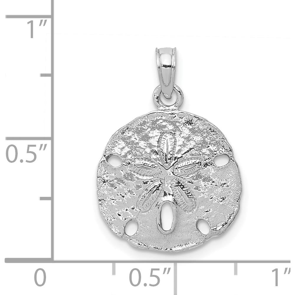 14K White Gold Polished Sand Dollar Pendant with Rhodium Plating by Oro Pregiato
