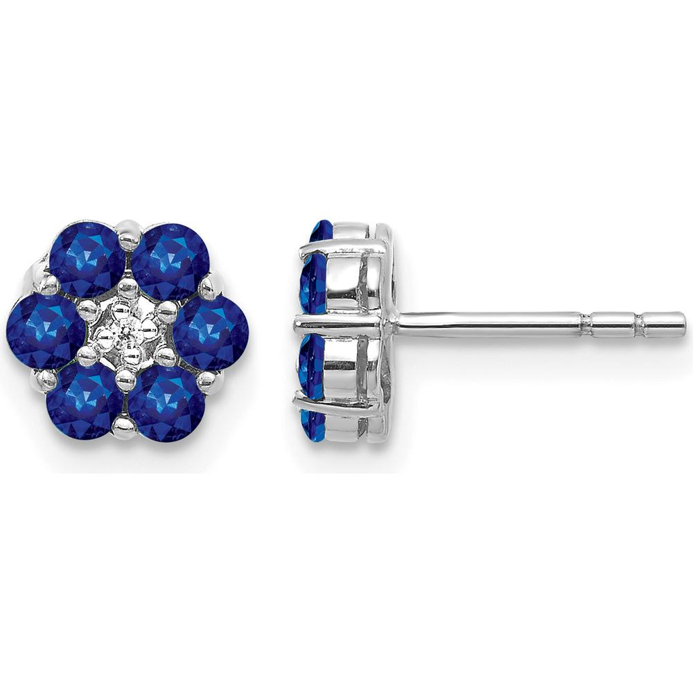 14K White Gold Polished Sapphire and Diamond Post Earrings - 0.0729 Carat Total Sapphire Weight, 0.005 Carat Total Diamond Weight by Monteluci Fine Jewelry