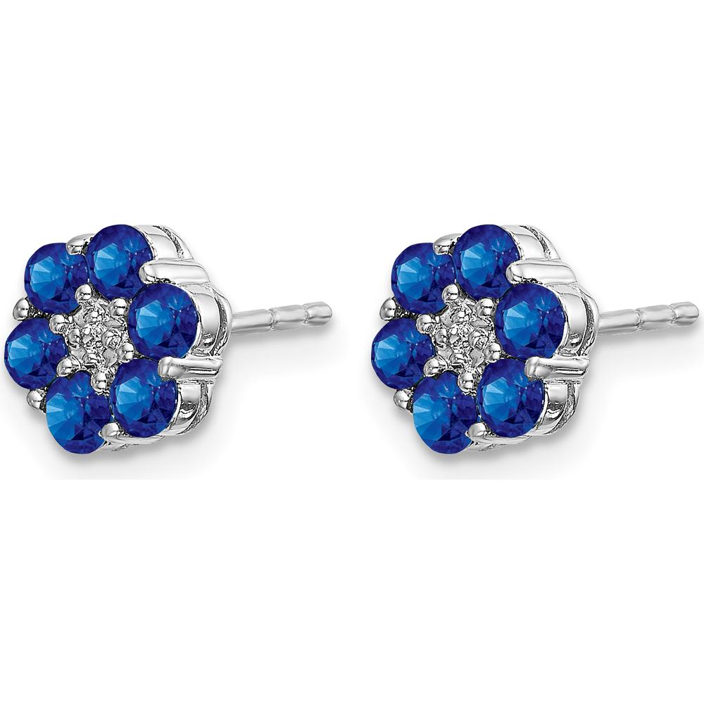 14K White Gold Polished Sapphire and Diamond Post Earrings - 0.0729 Carat Total Sapphire Weight, 0.005 Carat Total Diamond Weight by Monteluci Fine Jewelry