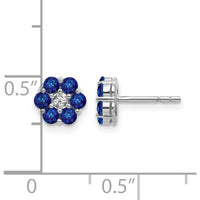 14K White Gold Polished Sapphire and Diamond Post Earrings - 0.0729 Carat Total Sapphire Weight, 0.005 Carat Total Diamond Weight by Monteluci Fine Jewelry