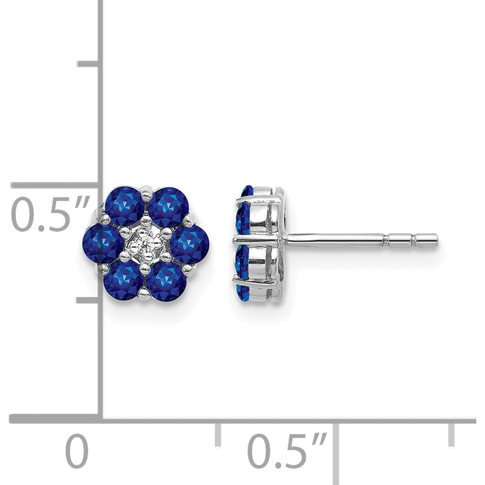 14K White Gold Polished Sapphire and Diamond Post Earrings - 0.0729 Carat Total Sapphire Weight, 0.005 Carat Total Diamond Weight by Monteluci Fine Jewelry