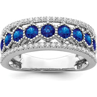 14K White Gold Polished Sapphire and Diamond Ring with 9 Round Sapphires and 50 Round Diamonds - 0.174 Carat Total Sapphire Weight by 0