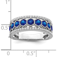 14K White Gold Polished Sapphire and Diamond Ring with 9 Round Sapphires and 50 Round Diamonds - 0.174 Carat Total Sapphire Weight by 0