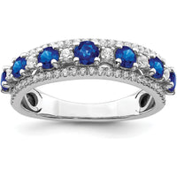 14K White Gold Polished Sapphire and Diamond Ring with Round Cut Sapphires and Diamonds - 0.68 Carat Total Gemstone Weight by 0