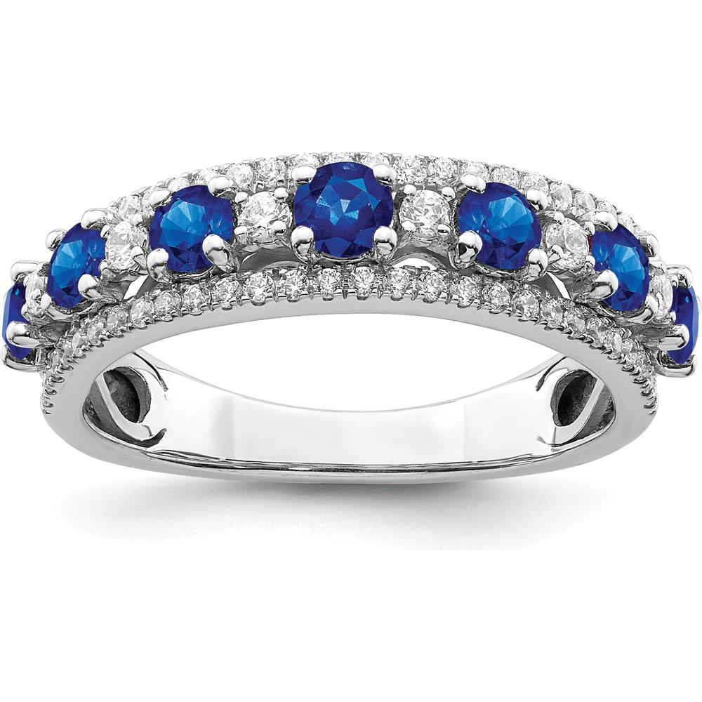 14K White Gold Polished Sapphire and Diamond Ring with Round Cut Sapphires and Diamonds - 0.68 Carat Total Gemstone Weight by 0